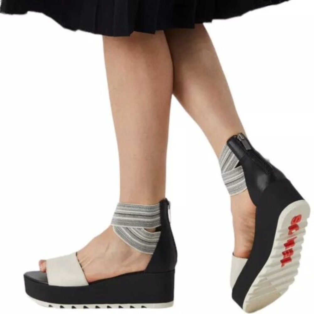 Sorel Two-Tone Black and Cream Platform Sandals